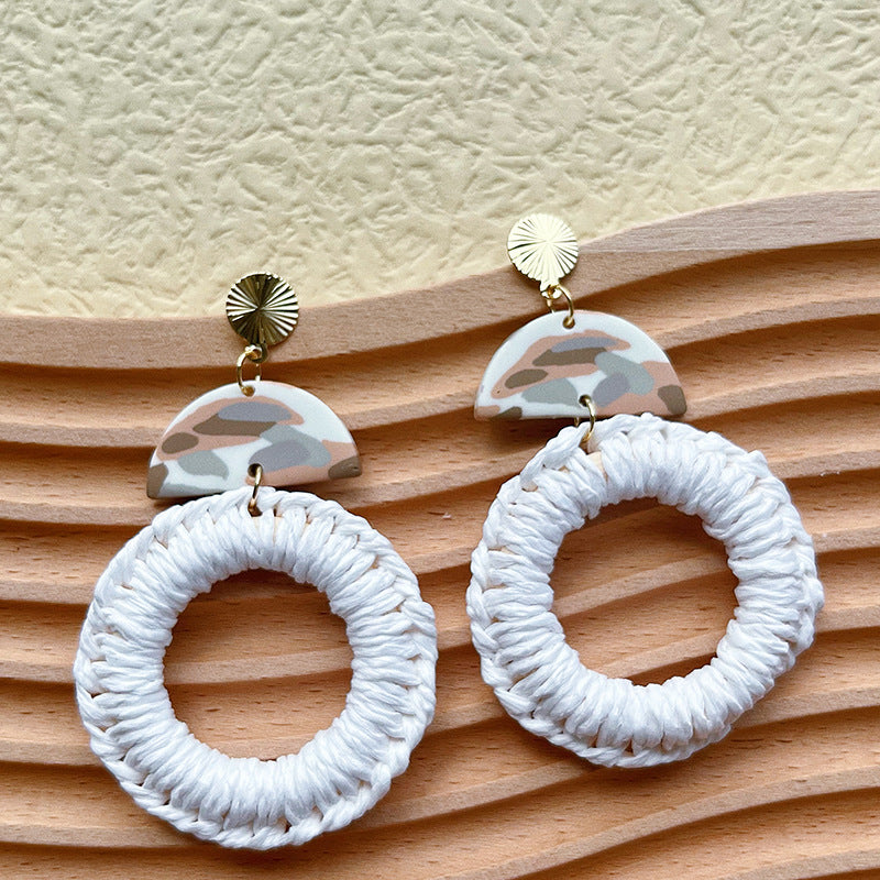 Wholesale Soft Pottery Bohemian Straw Earrings