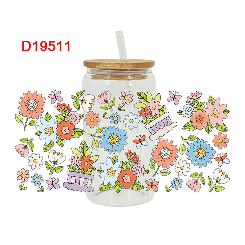 Wholesale Colorful Flowers Tulip Sunflower 16oz Cup UV DTF Wraps