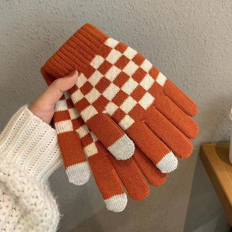 Wholesale Winter Acrylic Touch Screen Plus Velvet Thickened Checkerboard Plaid Cycling Gloves