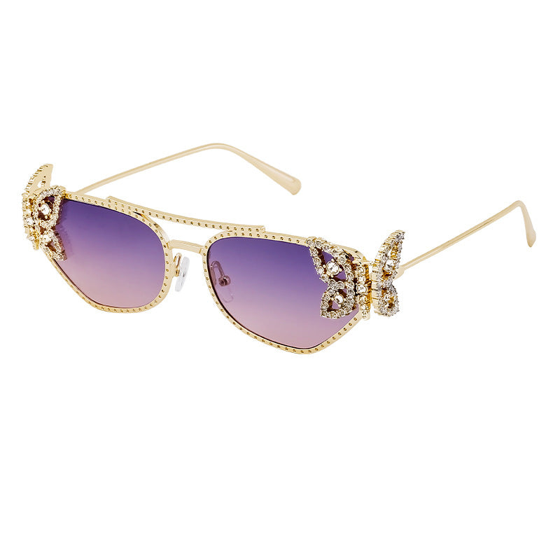 Wholesale Fashion Butterfly Diamond Square Frame Metal Temple Sunglasses