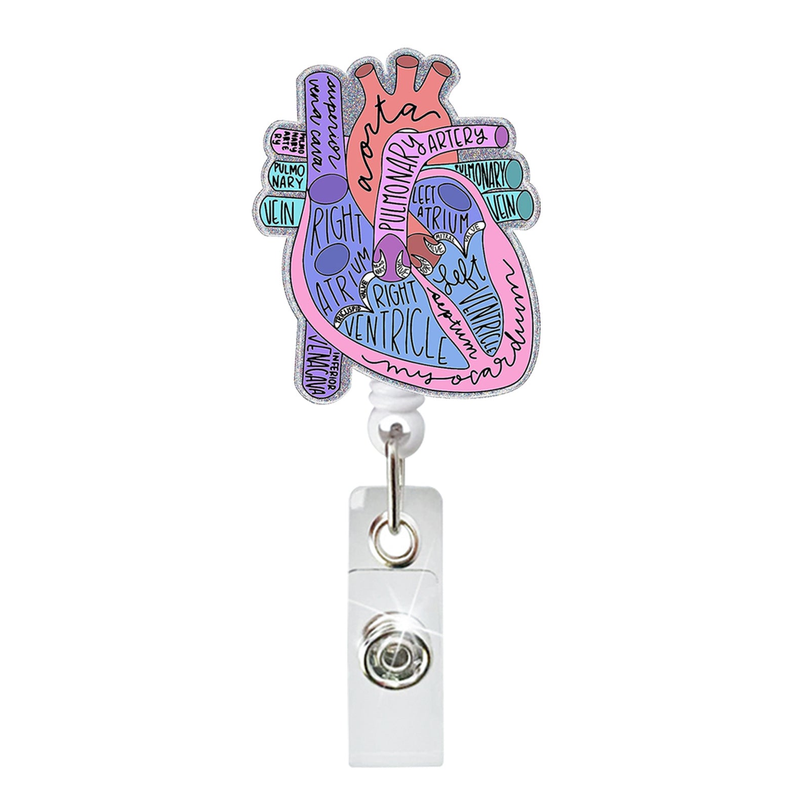 Wholesale Heart Glitter Doctor Nurse Badge Clip Retractable Badge Reel Acrylic Keychain