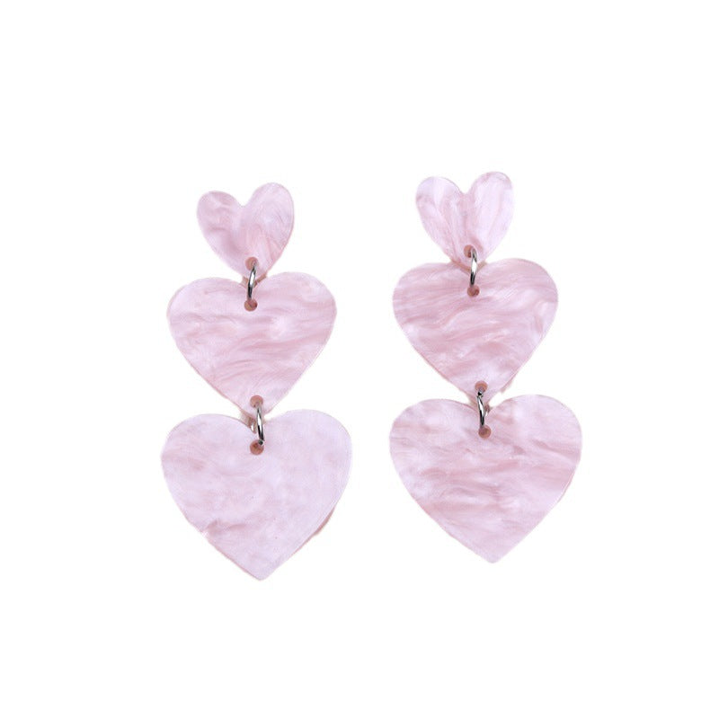 Wholesale Asymmetric Triple Love Acrylic Earrings