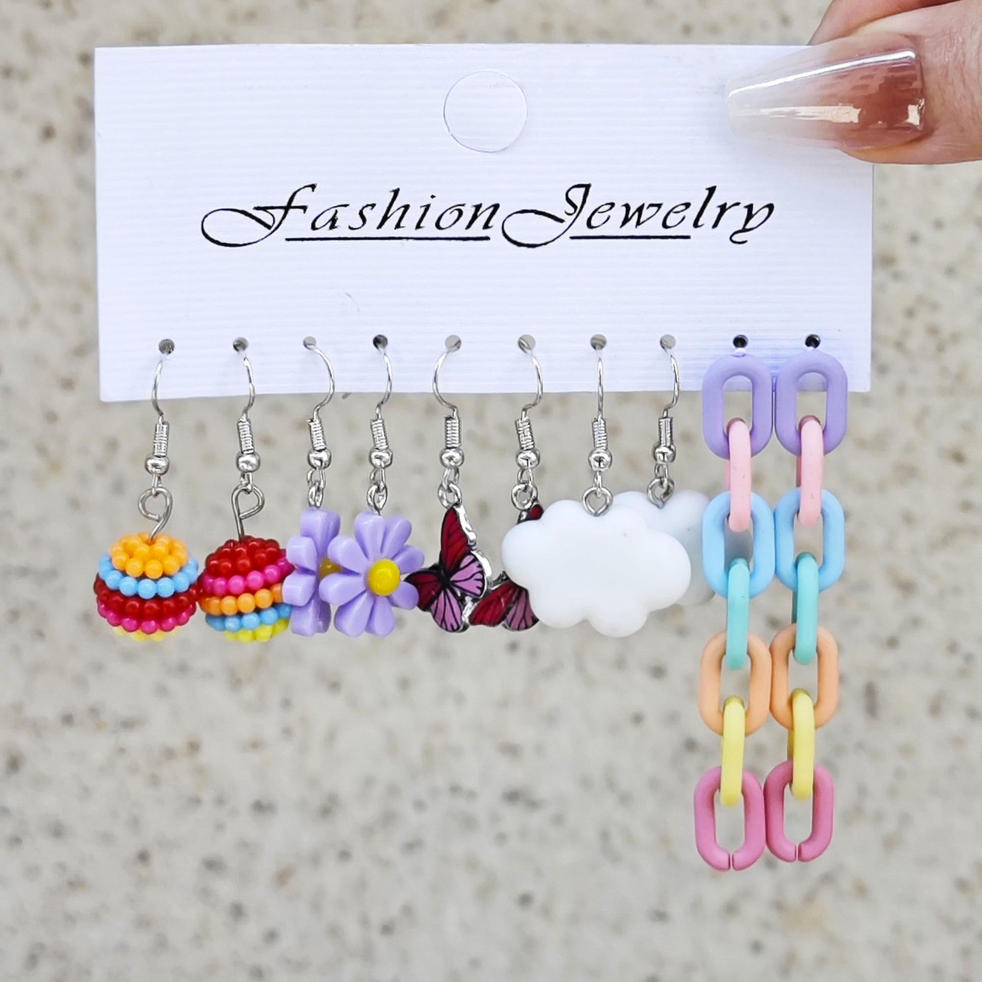 Wholesale Love Pink Bear Oil Drop Butterfly Acrylic Chain Earrings Set