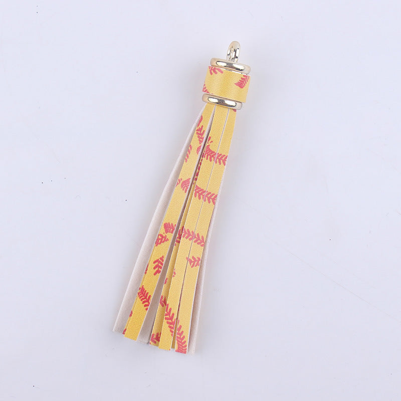 Wholesale 8cm PU Leather Ball-shaped Floral Tassel Keychain Accessories