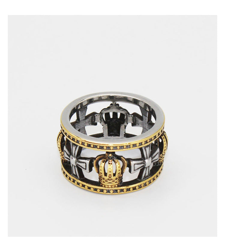 Wholesale Vintage crown cross ring two-tone titanium steel ring simple