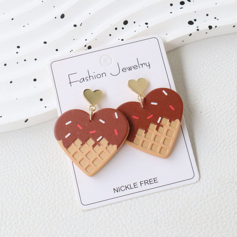 Wholesale Valentine' s Day Heart-Shaped Chocolate Cone Acrylic Earrings