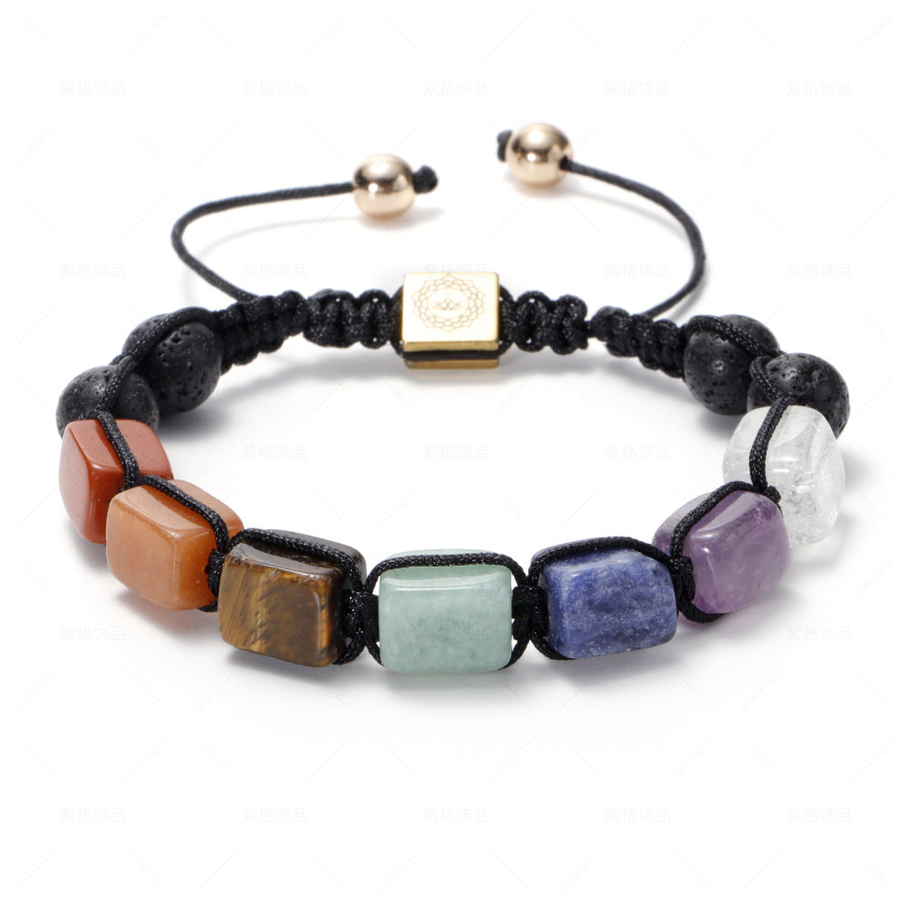 Wholesale Natural Volcanic Stone White Crystal Handwoven Rectangular Agate Bracelet