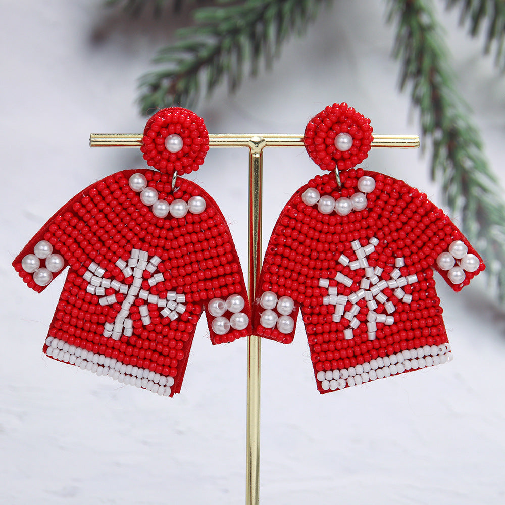 Wholesale Christmas Tree Style Exaggerated Pure Handmade Beaded Rice Bead Earrings