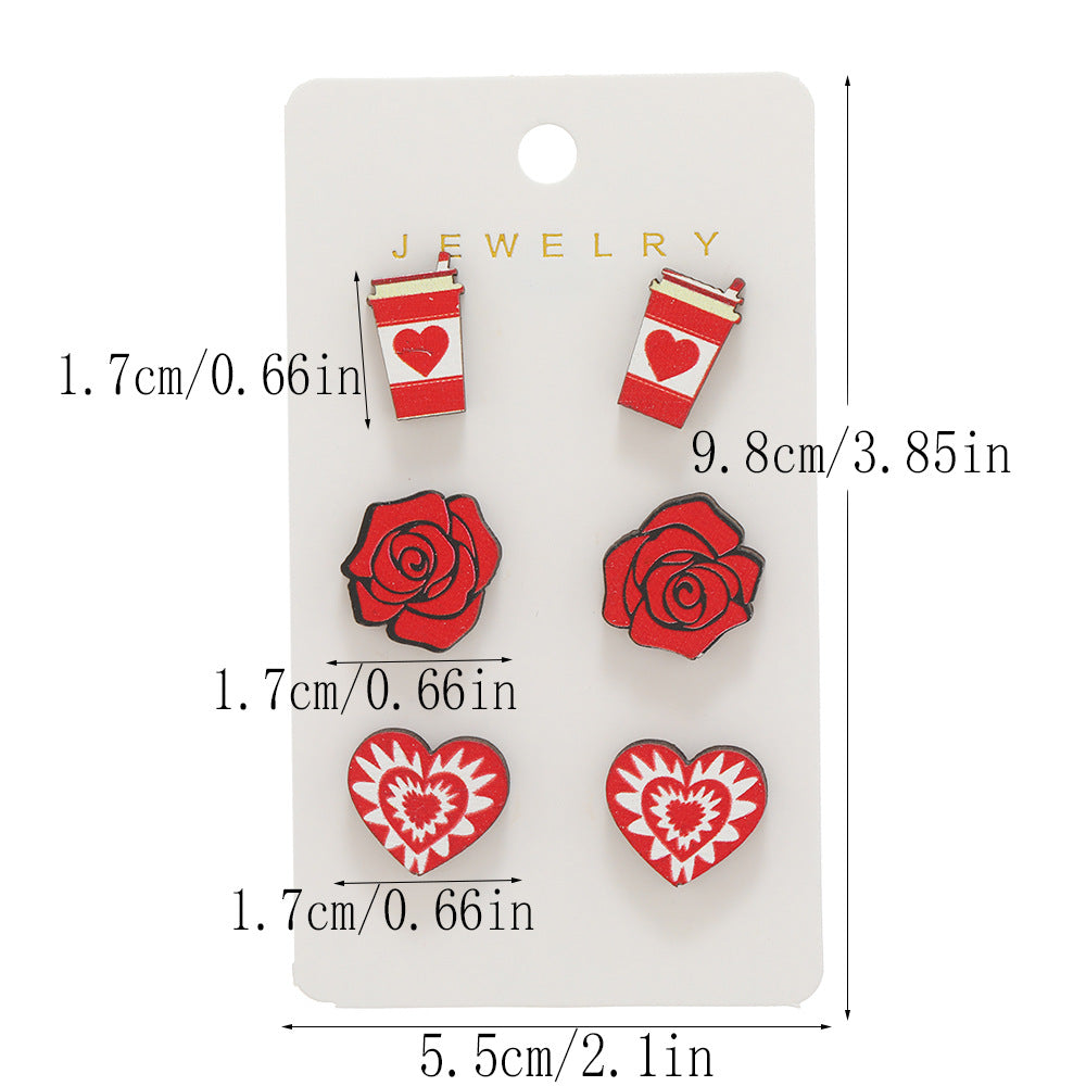 Wholesale Valentine's Day Love Rose Set Wooden Earrings