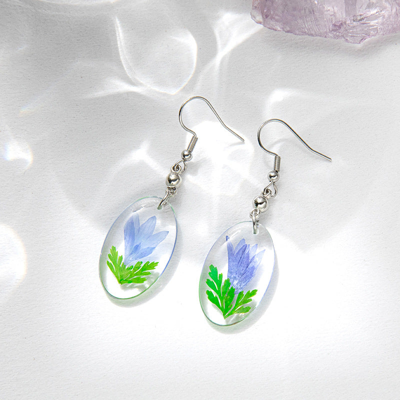 Wholesale 6pcs Purple Small Flower Dried Flower Real Flower Specimen Oval Earrings