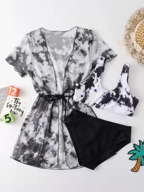Wholesale Black Floral Three-piece Swimwear