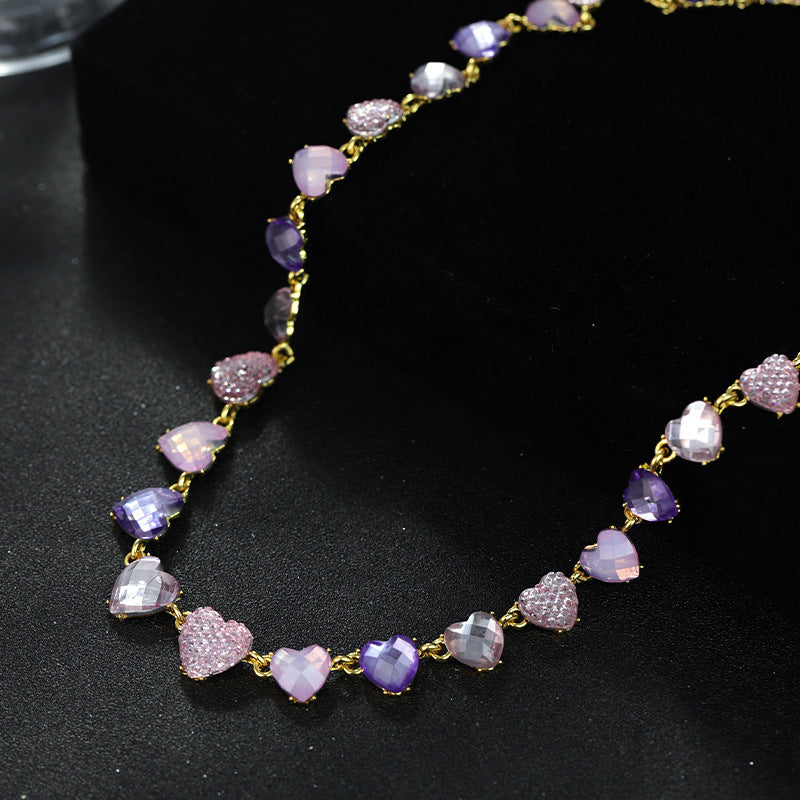 Wholesale Second-hand Diamond Color Heart Niche Fashion Temperament High-grade Bracelet Earring Necklace Set