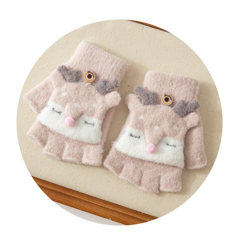 Wholesale Children's Winter Half Finger Covers, Thickened Flip Knitted Wool Gloves