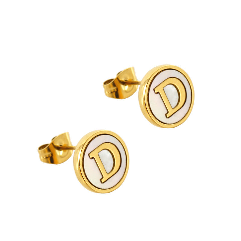 Wholesale 18K Vacuum Electroplated Titanium Steel 26 Letter Shell Earrings