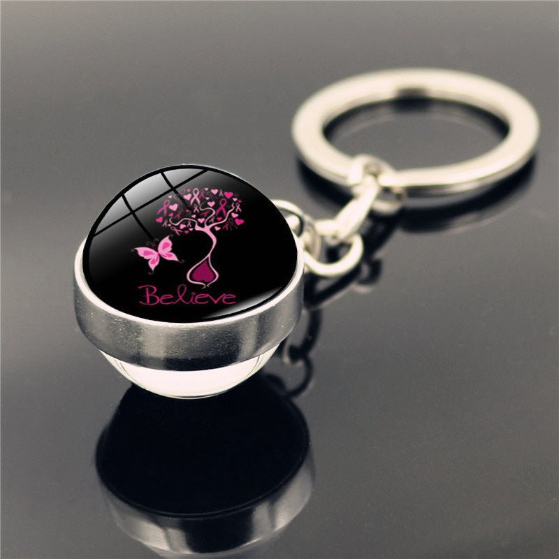Wholesale Care Breast Cancer Vermicelli with Zinc Alloy Key Chain