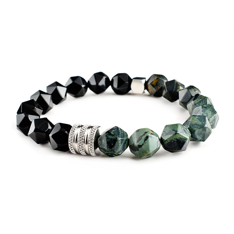 Wholesale Tiger Eye Agate 10mm Faceted Stone Stainless Steel Men's Bracelet