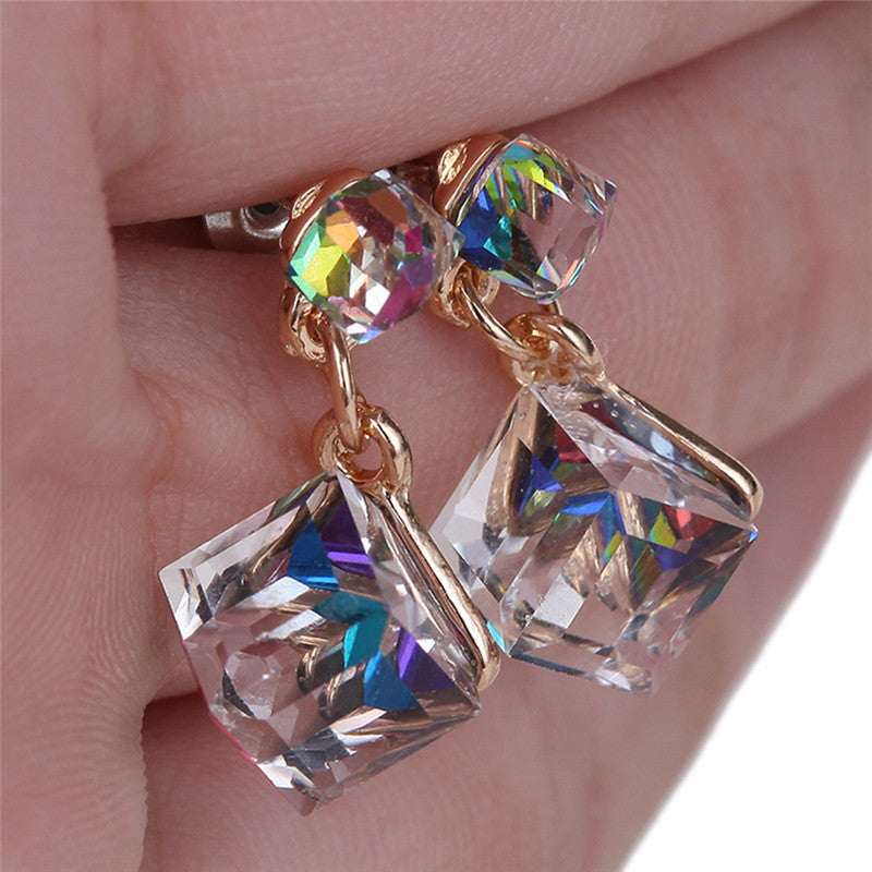 Wholesale Colored Small Blue-green Red Cubic Crystal Earrings