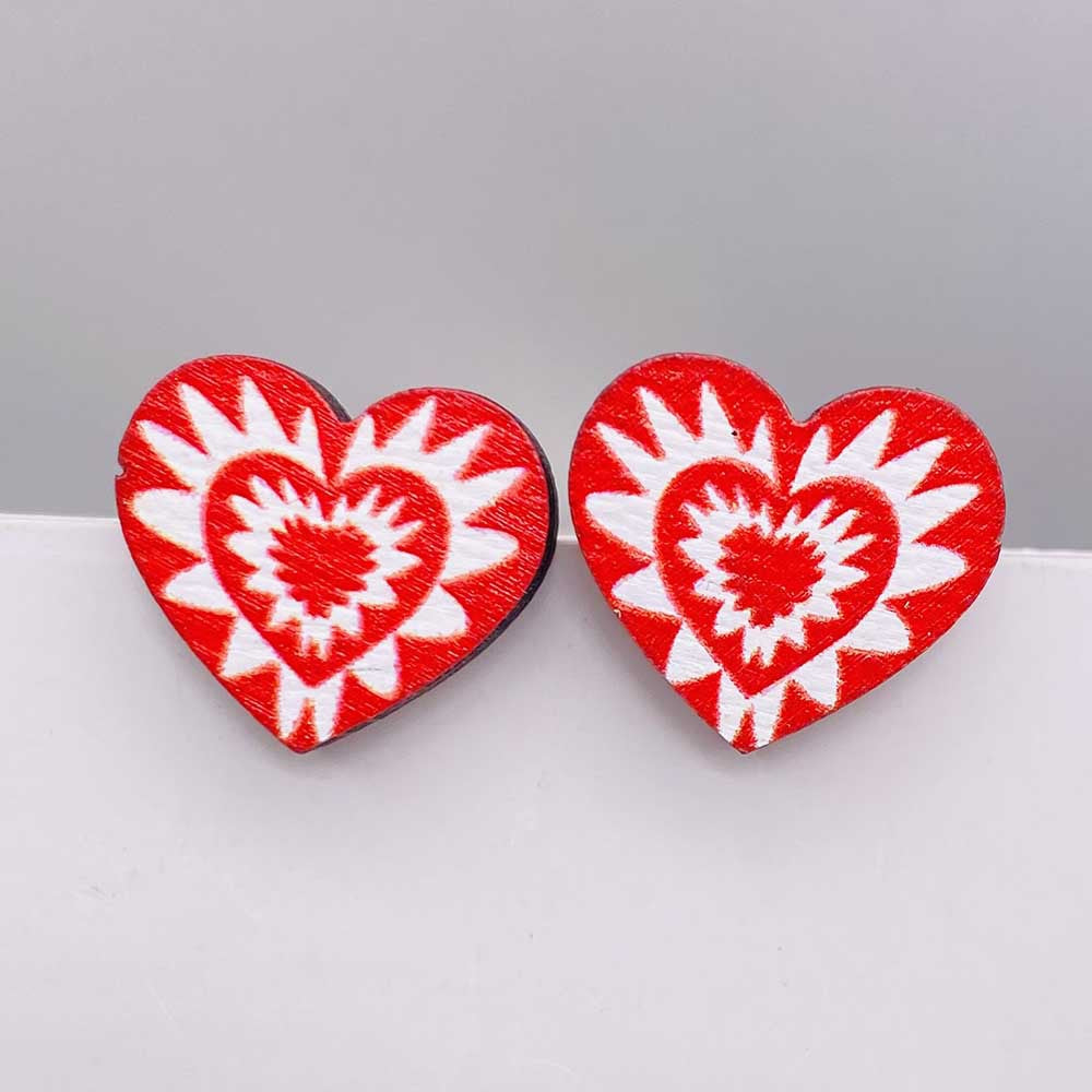 Wholesale Valentine's Day Pink Envelope Dwarf Rose Wooden Earrings