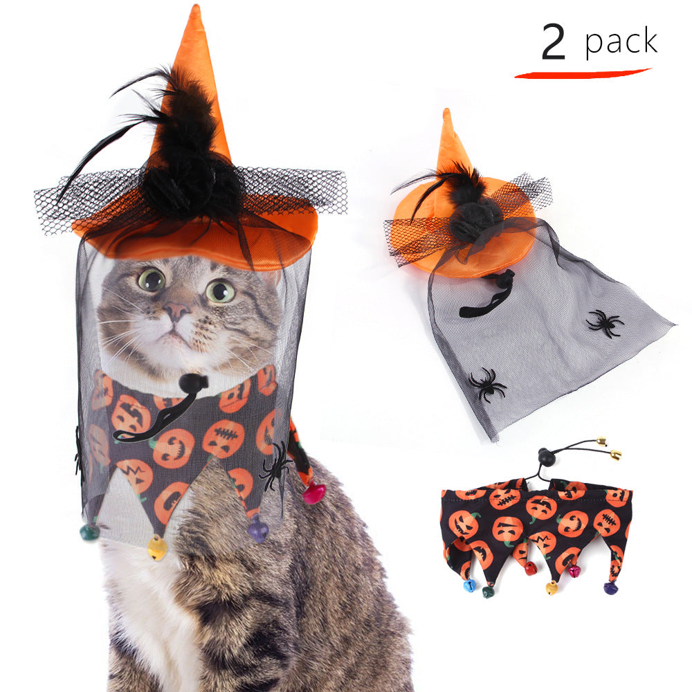Wholesale 2PCS Halloween Set Cat Funny Hat Triangle Polyester Cloak