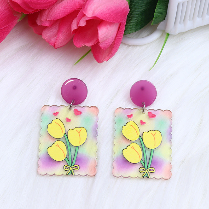 Flores de tulipán de color caramelo al por mayor Pendientes acrílicos