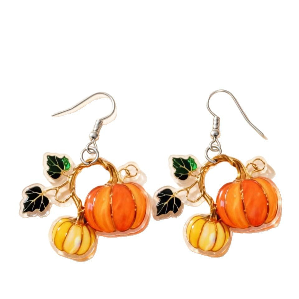 Wholesale Acrylic 2D Pumpkin Earrings Quirky  Thanksgiving Party Jewelry Accessory