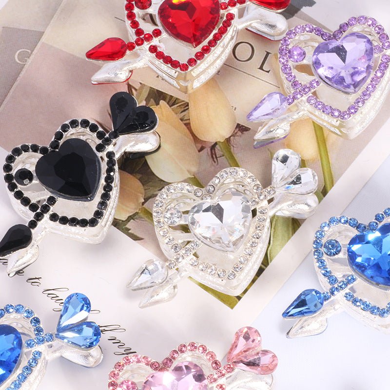 Wholesale  2PCS/Pack Double-sided alloy rhinestones one arrow through the heart love diamond ball straight hole beads DIY mobile phone chain keychain necklace accessories