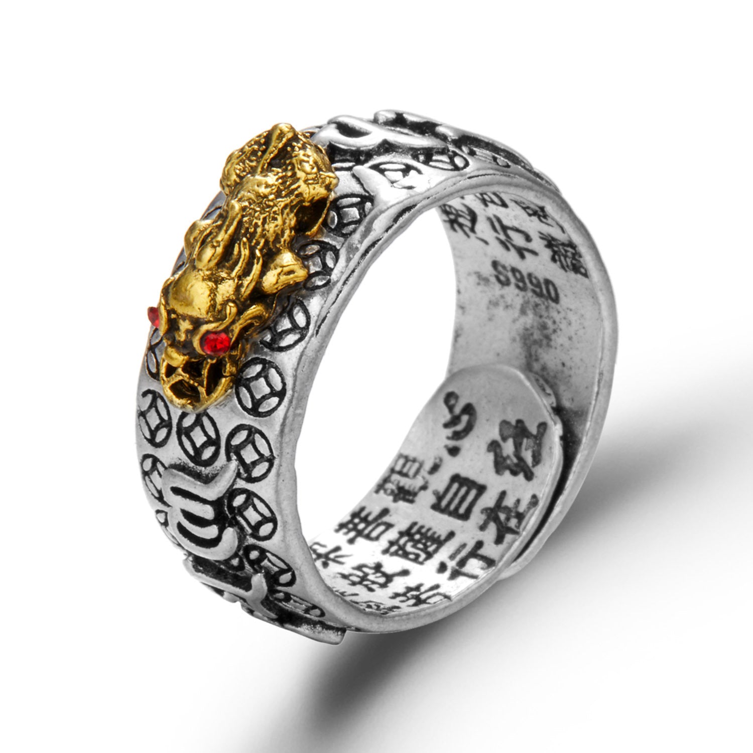 Wholesale Vintage Pixiu Heart Sutra Six-word Mantra Ring