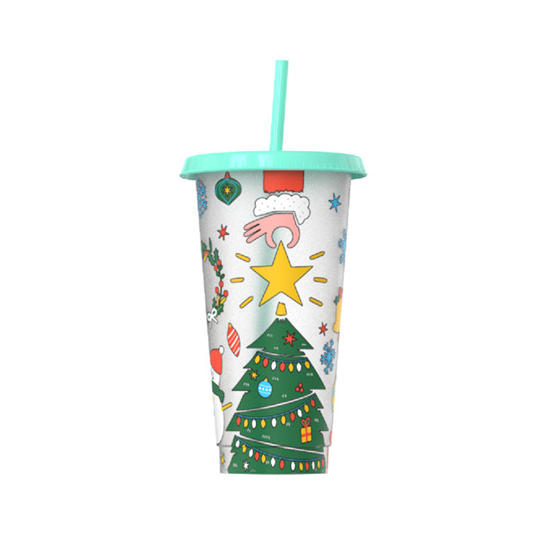 Wholesale Christmas 24oz Pp Material Water Cup Plastic with Straw Changes Color When Exposed to Cold  Student Water Cup