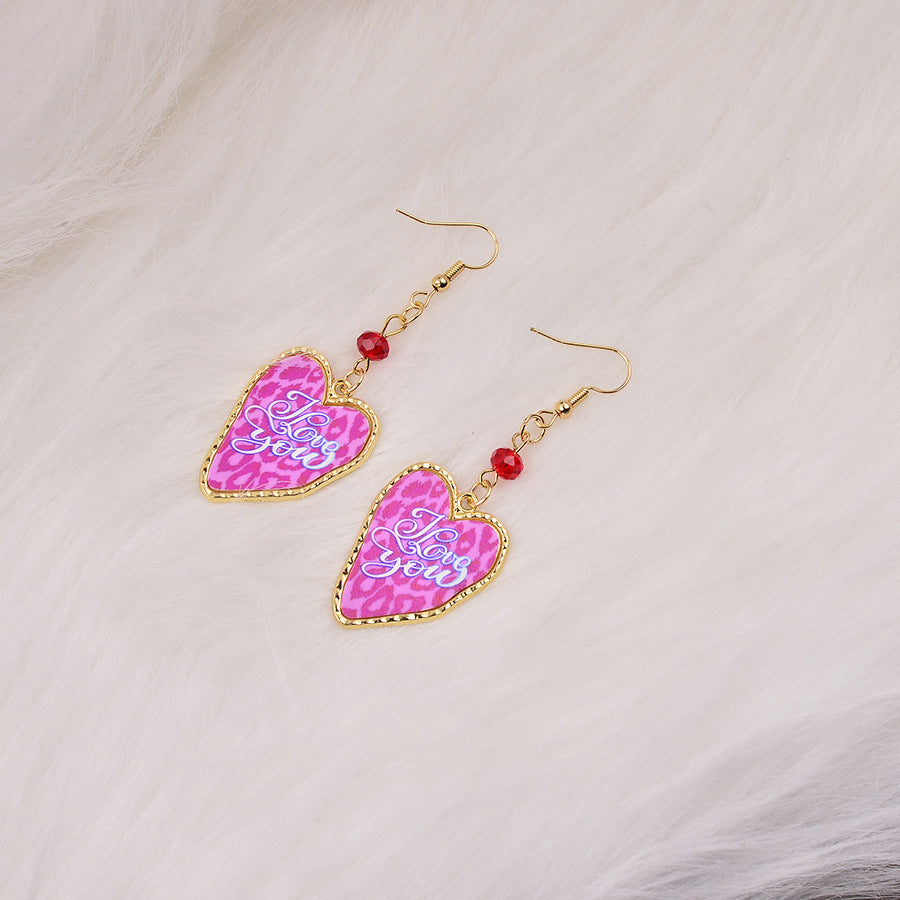 Wholesale Leopard Love Valentine' s Day Love Letter Earrings