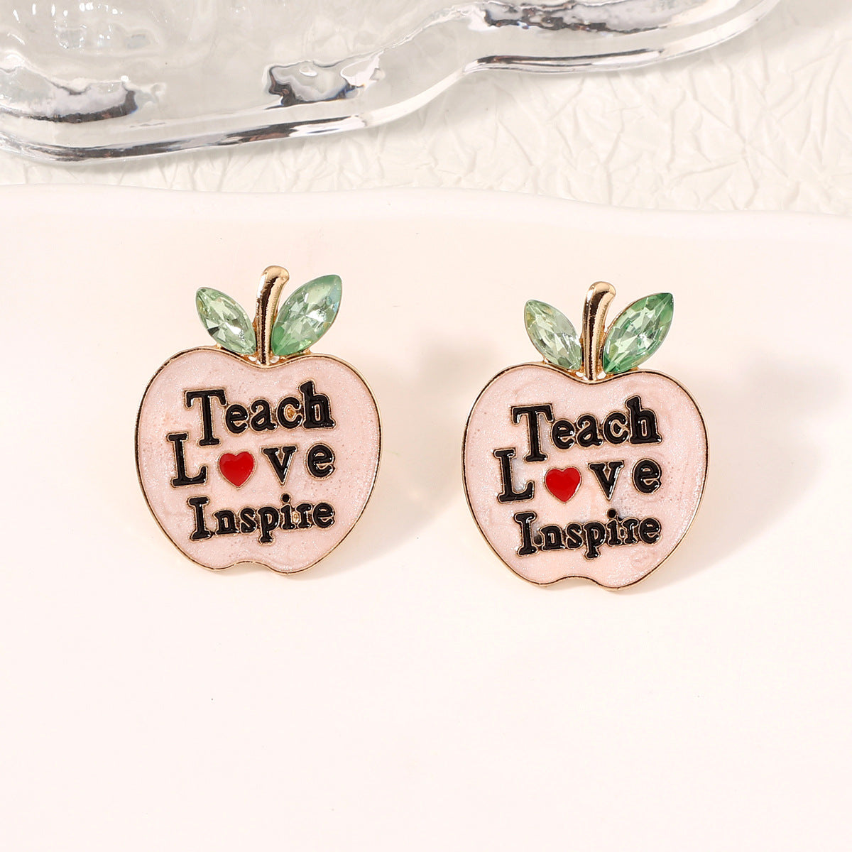 Wholesale Gratitude Teacher Studded Apple Alloy Earrings