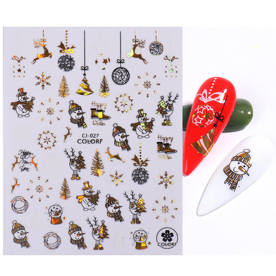 Wholesale 3pcs/pack Christmas nail art gold hot stamping laser stickers adhesive nail stickers