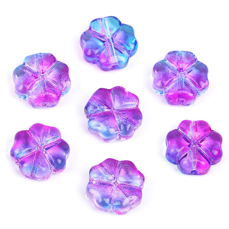 Wholesale 100PCS10mm Crystal Glazed Jelly Color Four-leaf Clover Straight Hole Beads