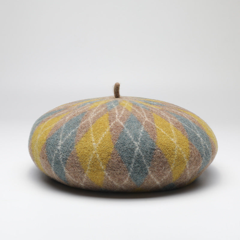 Wholesale Autumn and Winter Warm Thickened Plaid Contrast Wool Beret