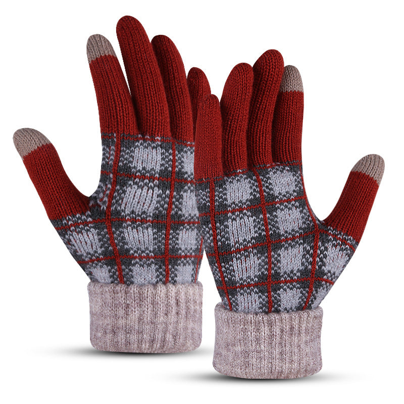 Wholesale Touchscreen Lattice with Plaid and Thickened Finger Warm Gloves