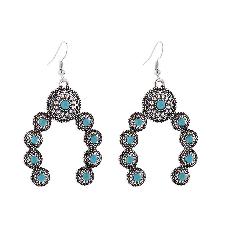 Wholesale Retro alloy inlaid turquoise creative exaggerated temperament earrings