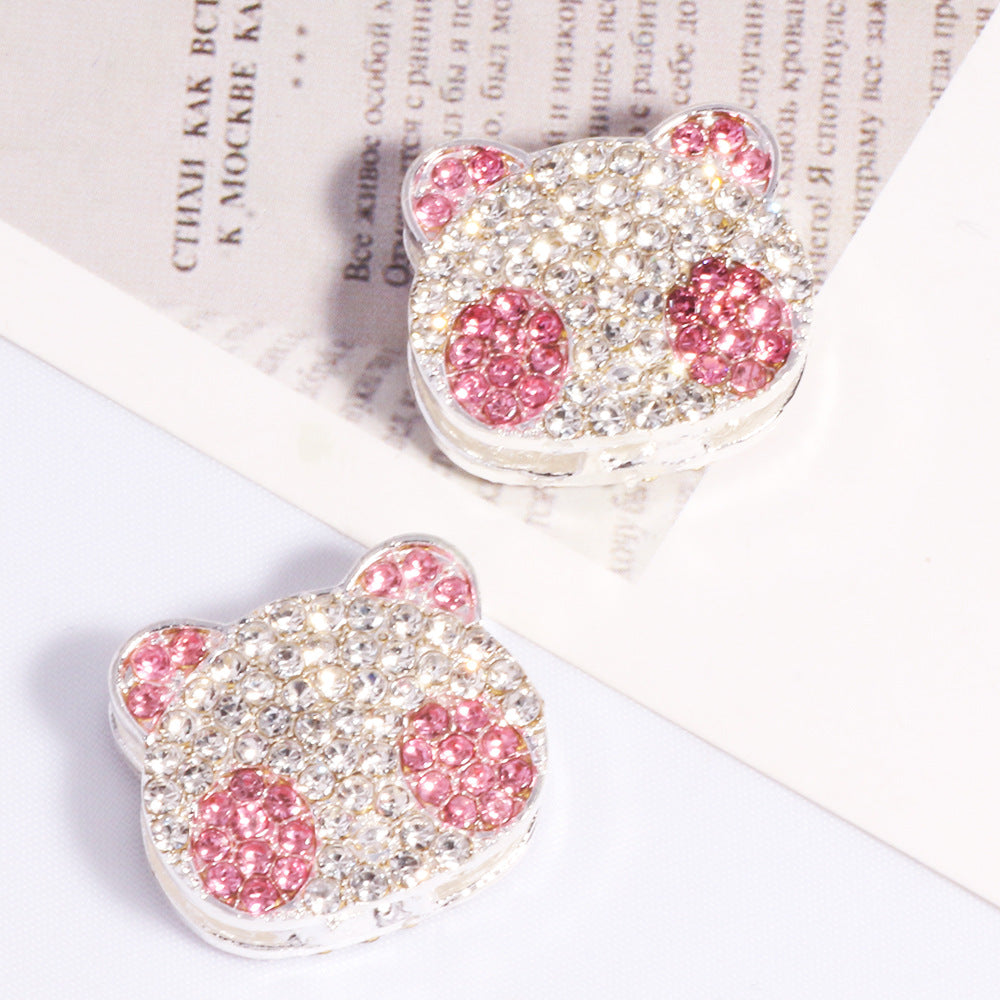 Wholesale 6pcs/pack 3D Double-Sided Full Diamond Panda Four-Through Hole DIY  Beads