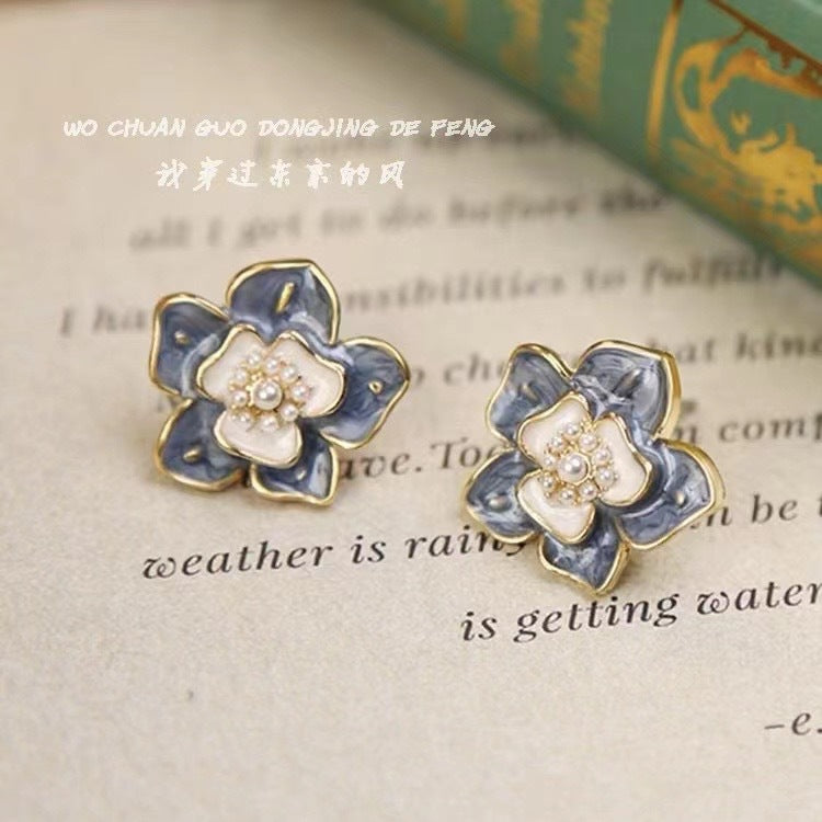 Wholesale S925 silver needle leaf rose small fresh flower earrings