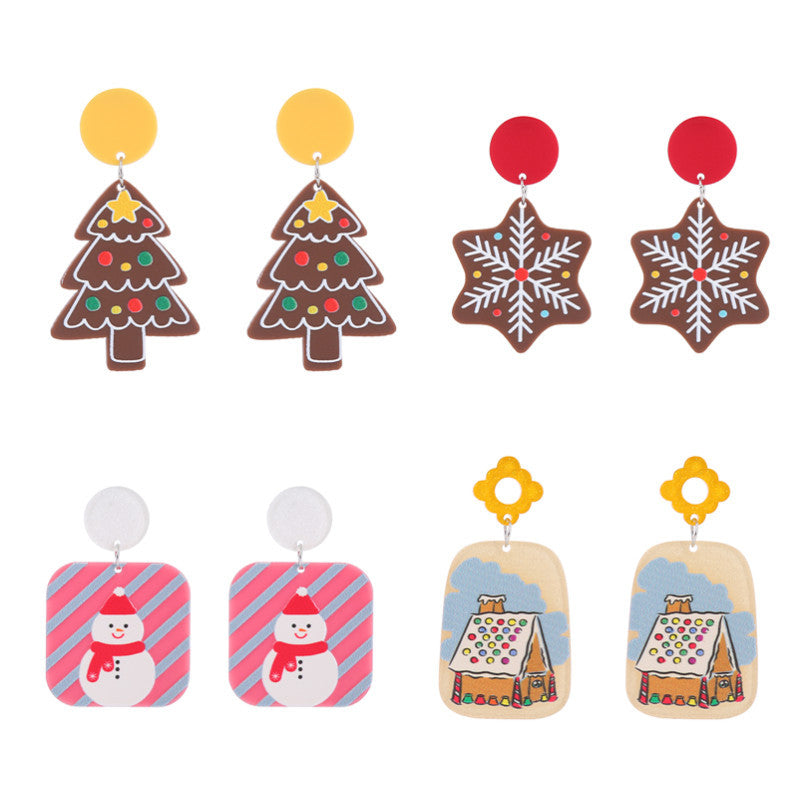 Wholesale Christmas Snowflake House Christmas Tree Gingerbread Man Acrylic Earrings
