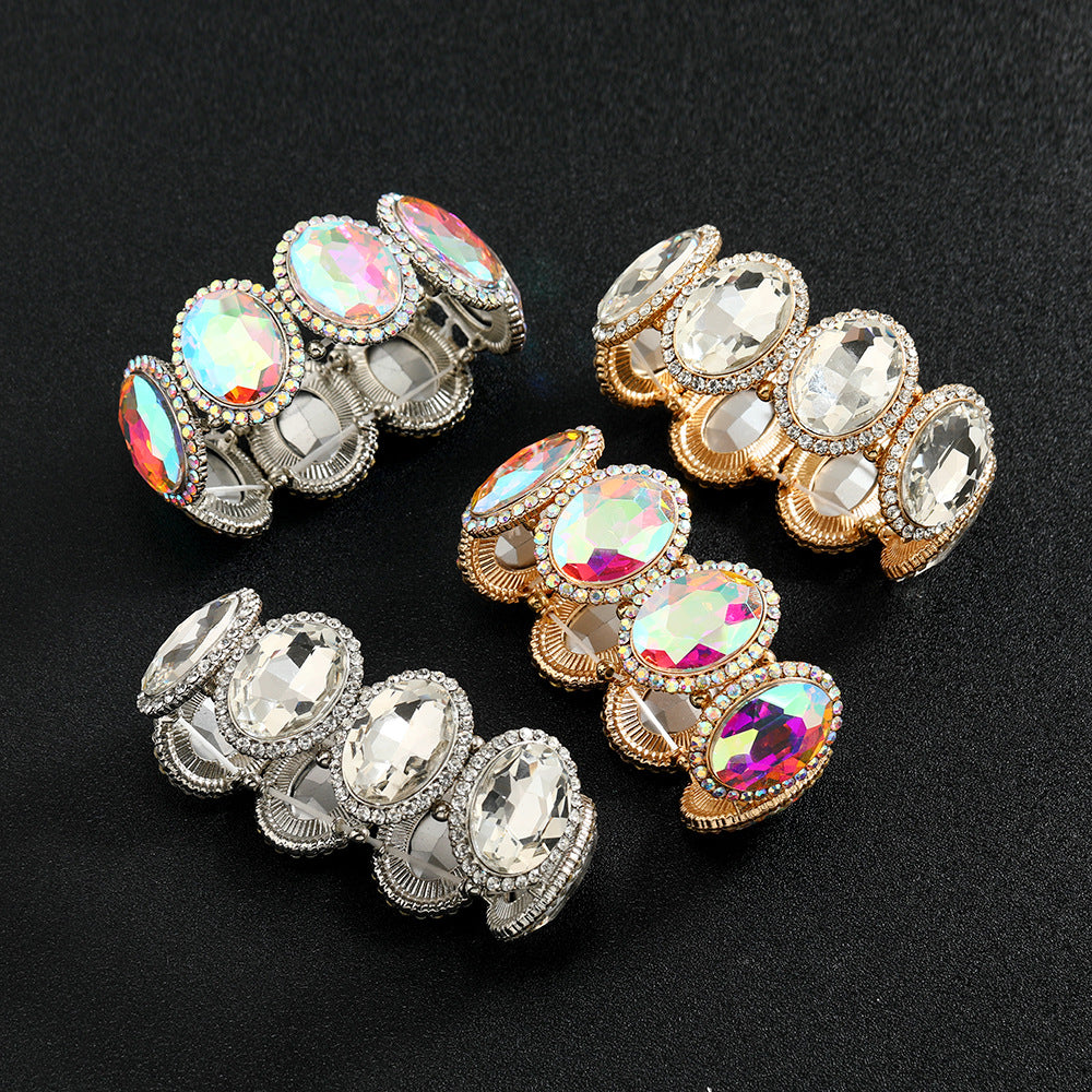 Wholesale Stylish Golden White Rhinestone Circle Bangle European Fashion Jewelry Accessory For Gift Giving And Boutique Resale