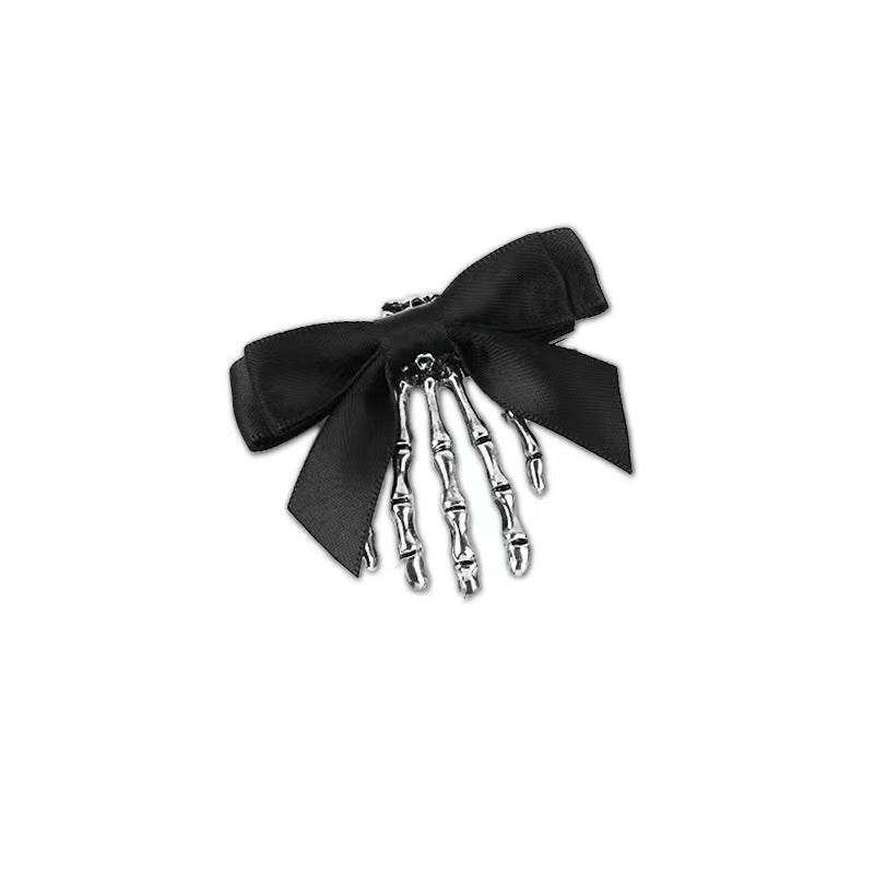 Wholesale Zinc Alloy Skull Duckbill Hair Clip Black Bow Design Women S Retro Fashion Accessory For Everyday Styling