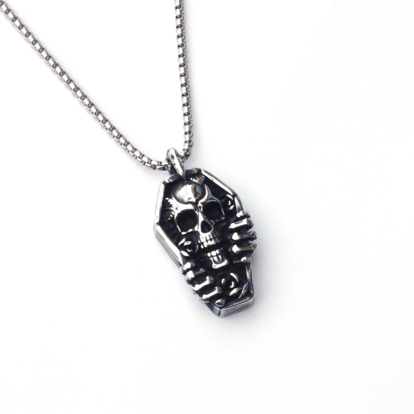 Wholesale Punk Retro Skull Coffin Pendant Necklace Stainless Steel Gothic Fashion Accessory For Gift And Layering