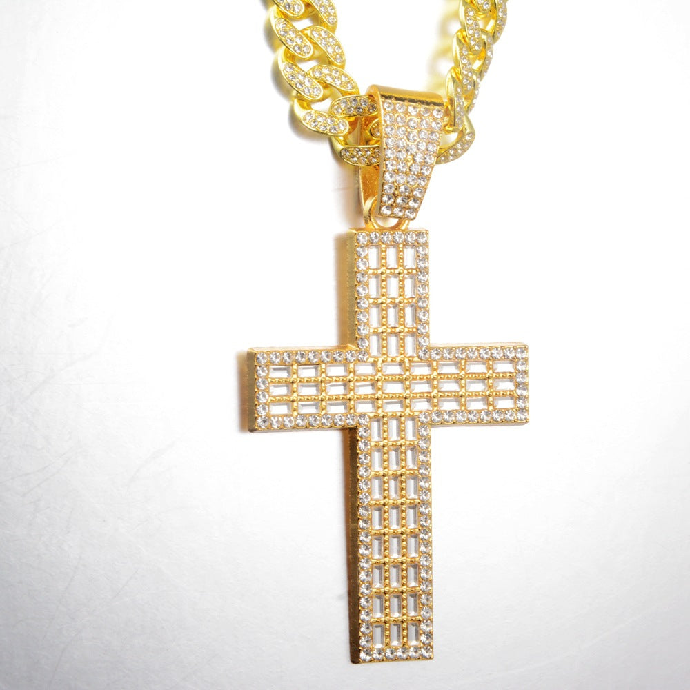 Wholesale Modern Gold Rhinestone Cross Pendant Necklace Clavicle Chain Fashion Jewelry For Gift And Boutique Resale