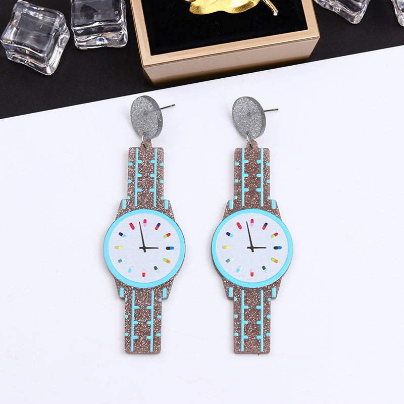 Wholesale Vintage Watch Acrylic Earrings