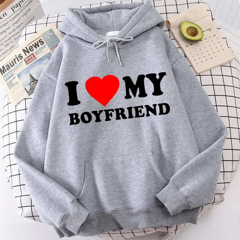 Wholesale Valentine's Day I Love My Boyfriend Girlfriend Print Hoodie
