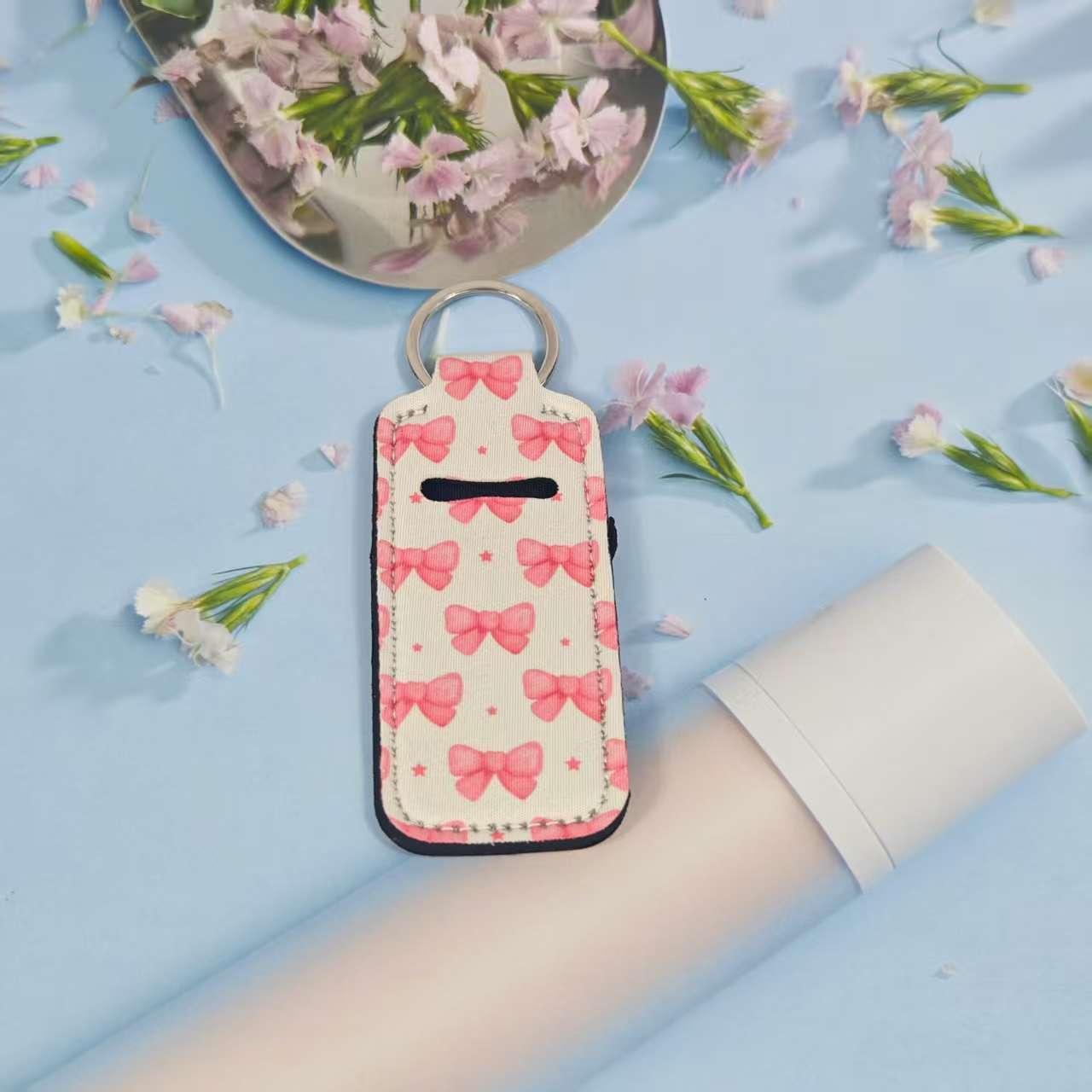 Wholesale Printed sunflower women' s lipstick bag Chapstick Holder keychain