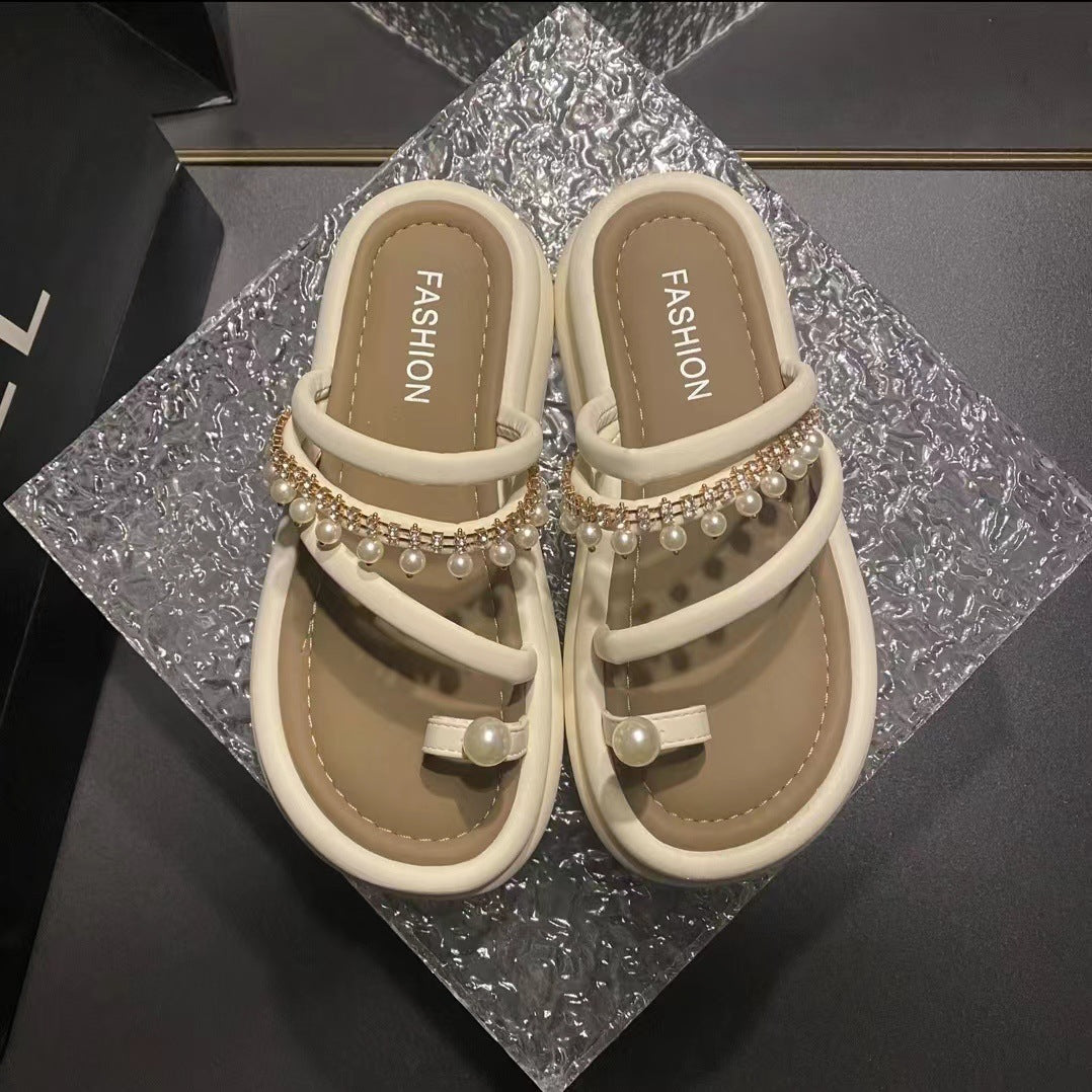 Wholesale Toe Pearl Chain Thick Sole Versatile Sandals