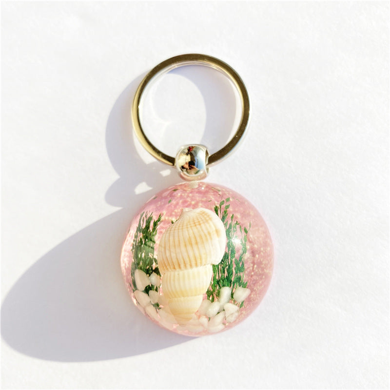 Wholesale 6pcs Resin Glue Natural Conch Keychain