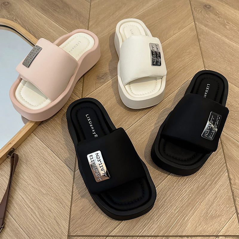 Wholesale Metal Velcro Sandals Slippers Women's Summer New Thick Bottom Shit Feeling Beach Slippers