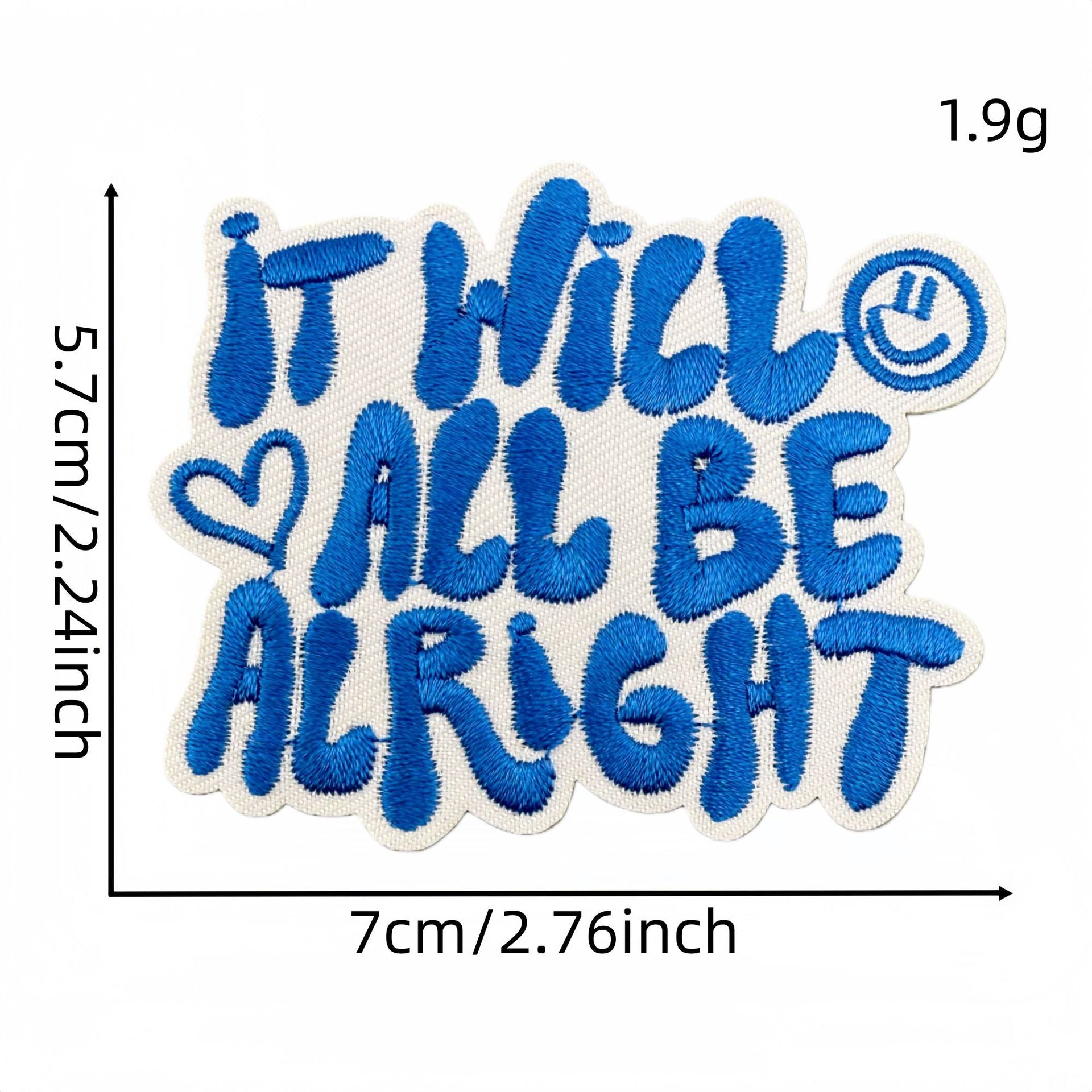 Wholesale Blue Embroidered Iron On Patch Positive Energy Saying DIY Fashion Accessory For Clothing Bags
