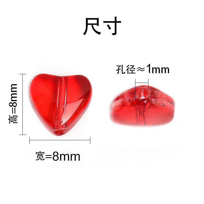 Wholesale 100pcs Heart-shaped Glass 8mm Straight Hole Jelly Colored Peach Heart DIY Beads